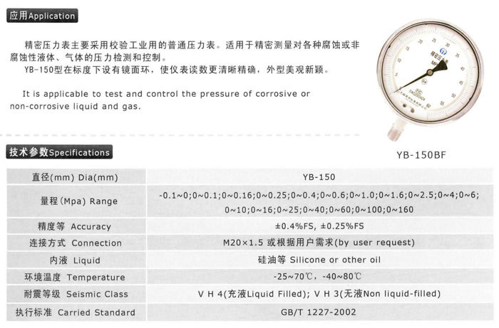 YB精密压力表系列