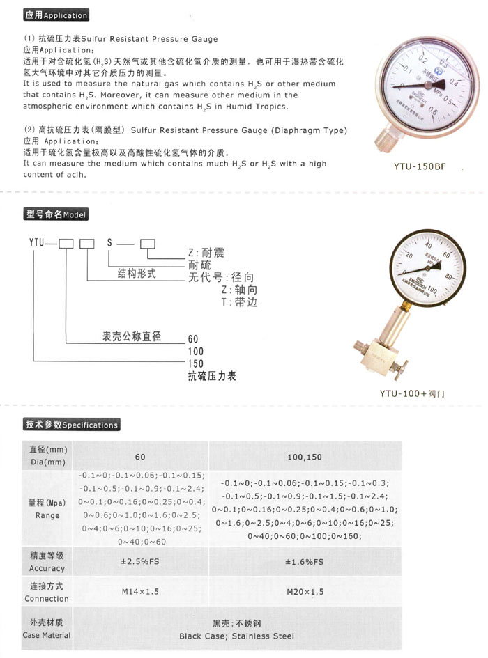 抗硫压力表系列