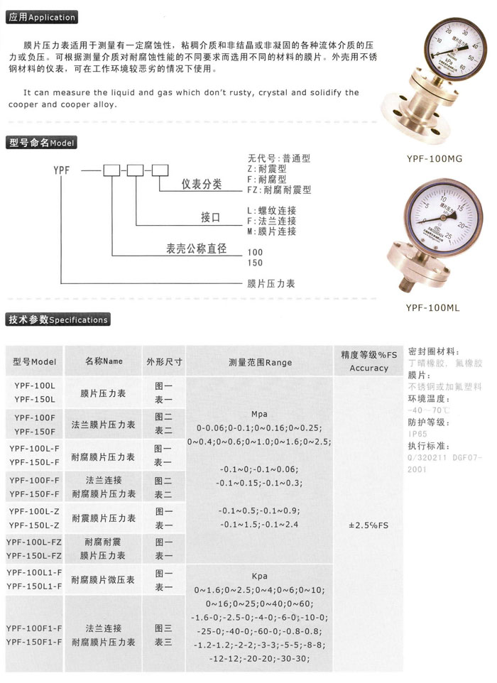 压力表技术参数